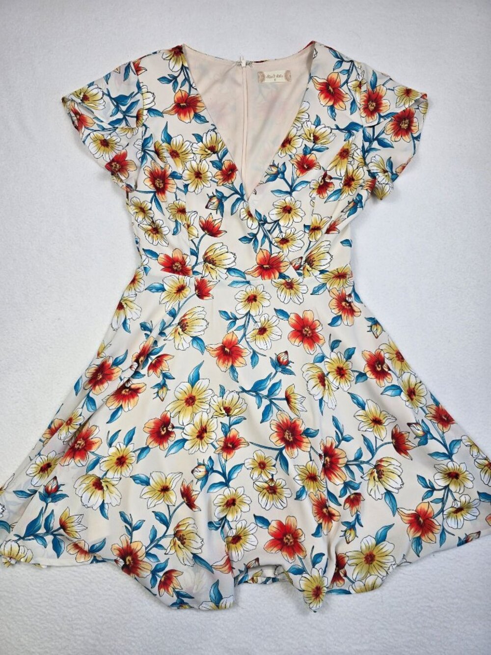 Altar'd State Womens S Floral Print V-Neck Short Sleeve Skater Dress Boho Sun